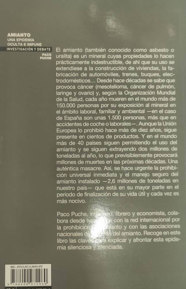Amianto una epidemia oculta e impune de Paco Puche contraportada 1734551032955 861 k