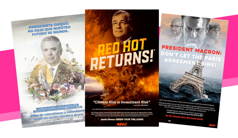 Avaaz algunos anuncios de alto nivel publicados i financiados por miembros de Avaaz