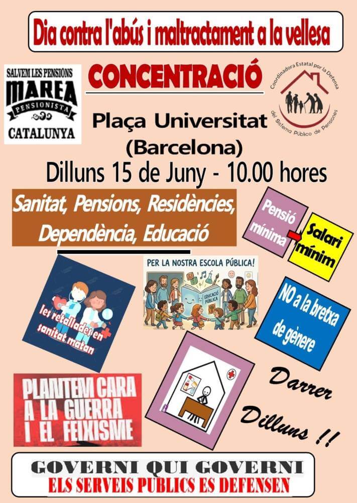 MAREA PENSIONISTA: DIA CONTRA L'ABÚS I MALTRACTAMENT A LA VELLESA.
