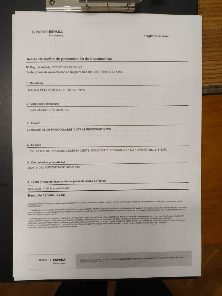 Marea pensionista documento entregado en el Banco de Espaa por marea IMG 20260126 WA0002