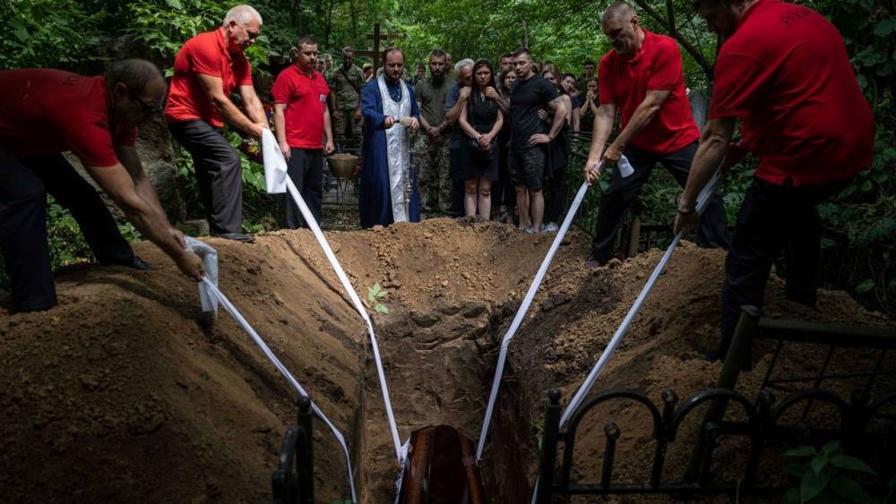 World socialist web site trabajadores funerarios bajan el ataud del soldado ucraniano Andrii Husak