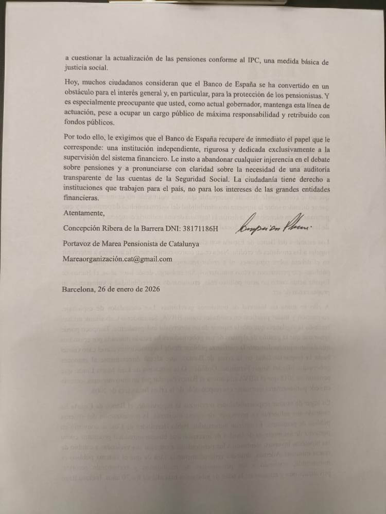 marea pensionista 26012026 carta al gobernador banco espaa IMG 20260126 WA0000